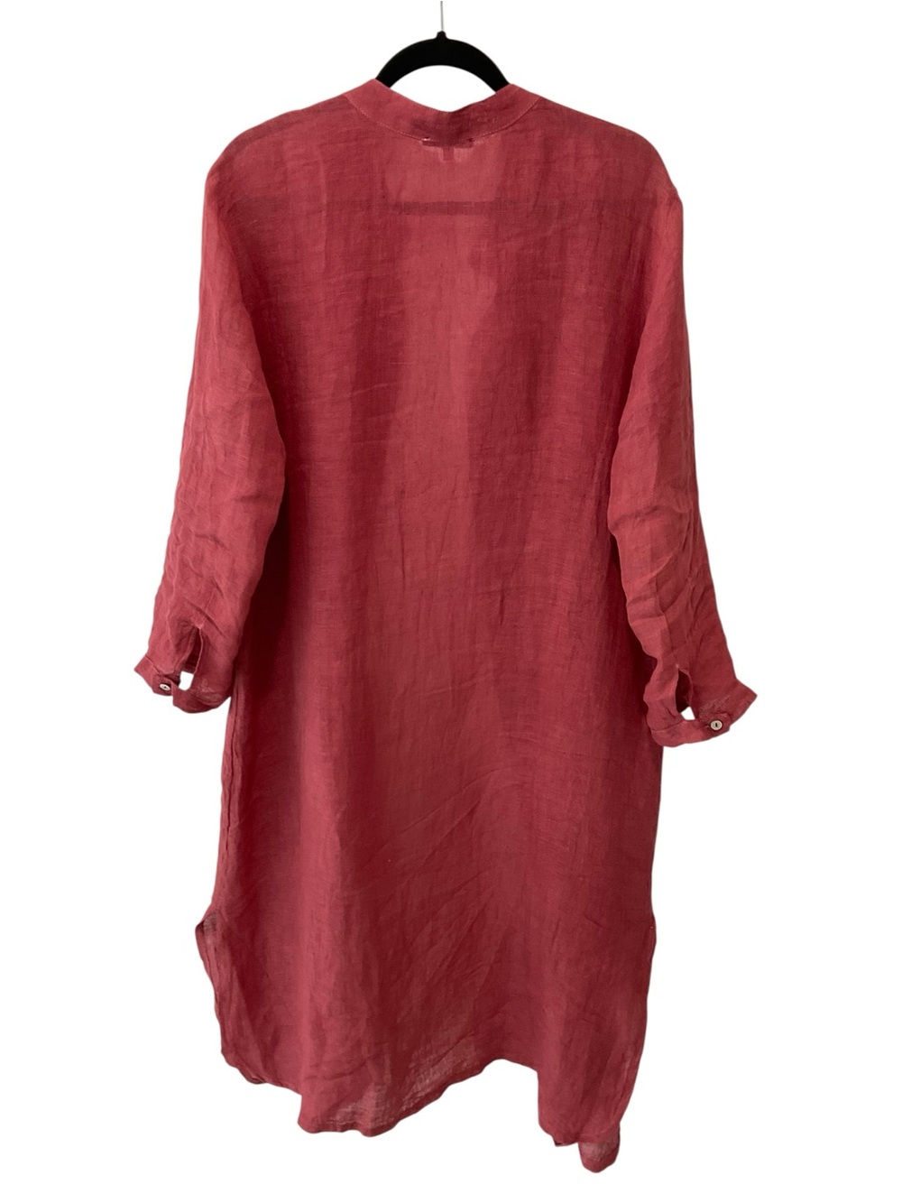 100% Linen Long Beach Cover Up Shirt Dress Pink Resort Boho S/M - Picture 3 of 6